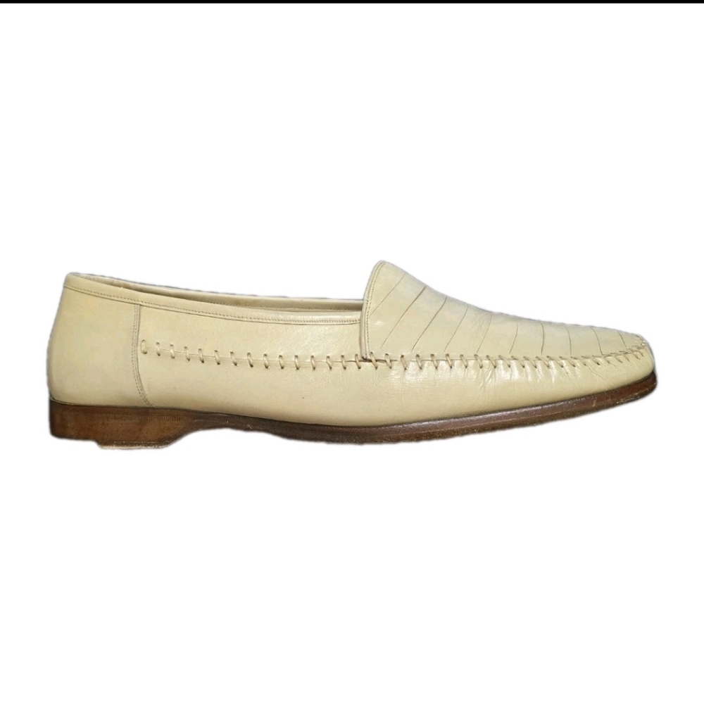 Vtg Mezlan Men Shoes US 11 M Loafers Slip On Beige Calf Skin Leather Made Spain